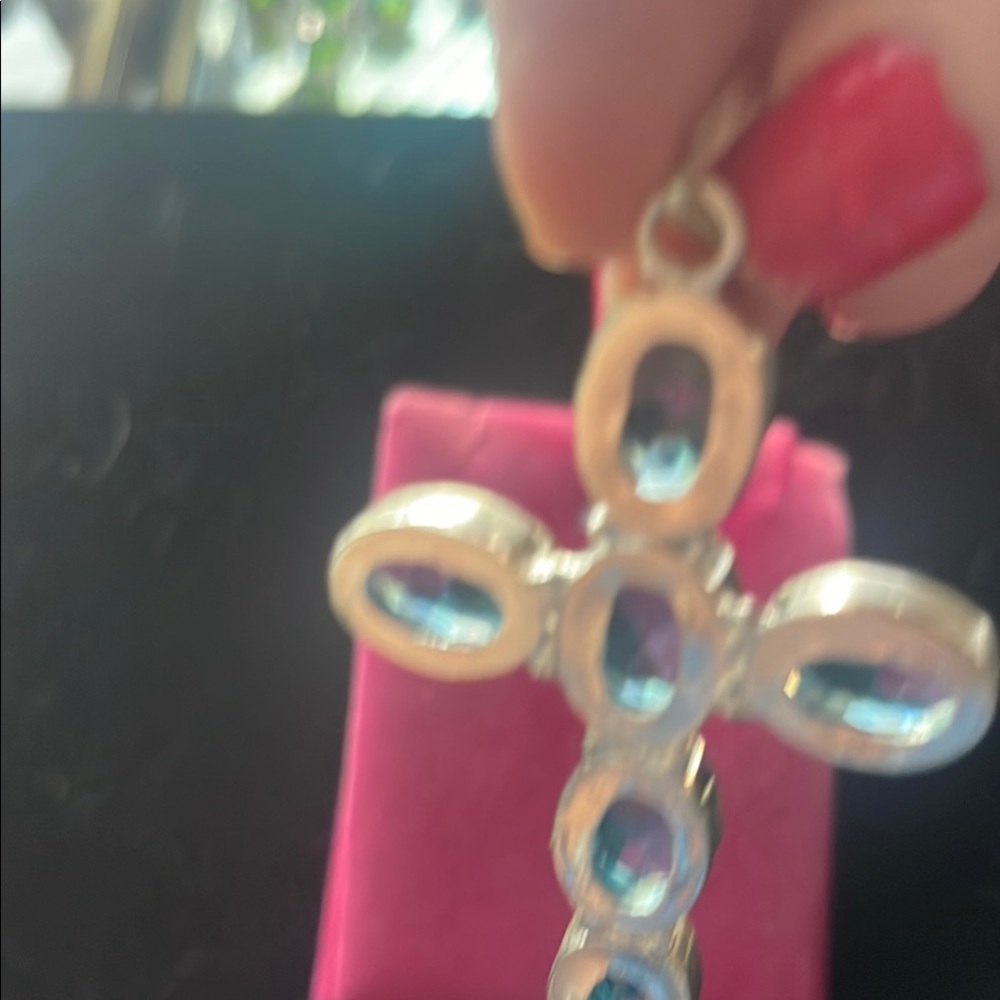 London Blue Topaz 6 Gemstone Cross pendant with Elegant Design - Picture 6 of 7